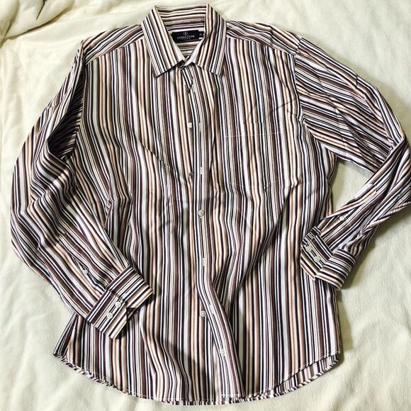 Bugatchi Uomo Brown Striped Button-Down Shirt | Sz XL - Picture 2 of 7